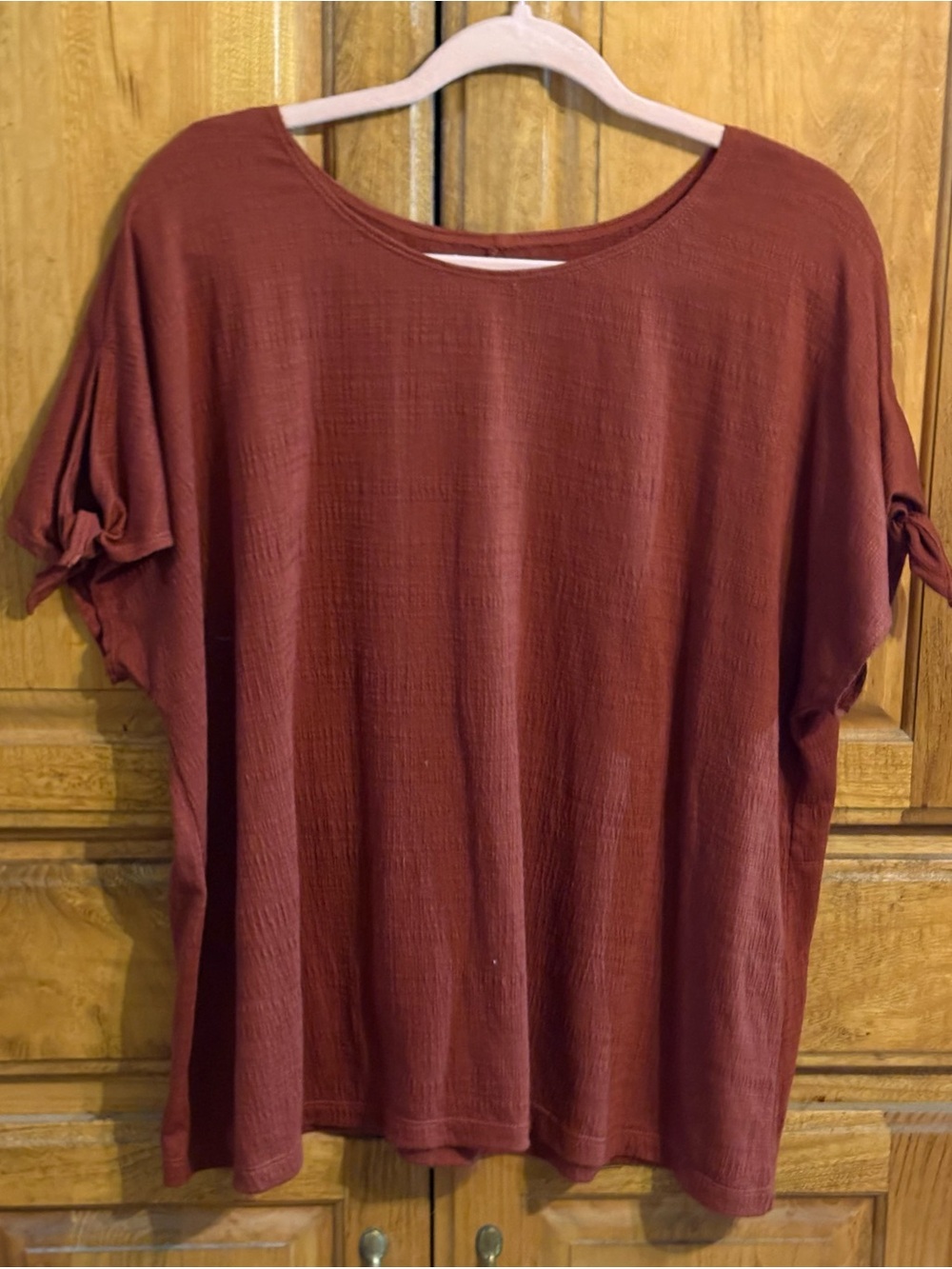 Max Studio Tie-Sleeve Textured Short Sleeve Top Rust Color 2X